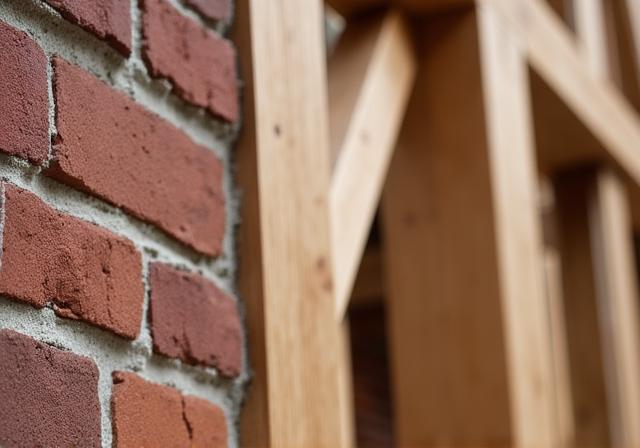 Detailaufnahme einer restaurierten Fassade mit nachhaltigen Materialien